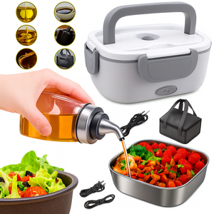 Combo de dispensador de aceite y lonchera térmica eléctrica 2 en 1 con recipiente de acero inoxidable.